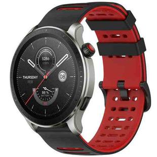 For Amazfit Watch 22mm Hollow Three Rows Hole Two Color Silicone Watch Band(Black+Red)