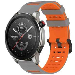 For Amazfit Watch 22mm Hollow Three Rows Hole Two Color Silicone Watch Band(Grey+Orange)