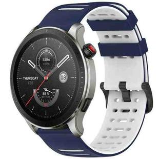 For Amazfit Watch 22mm Hollow Three Rows Hole Two Color Silicone Watch Band(Midnight Blue+White)