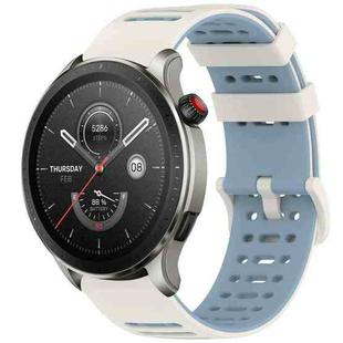 For Amazfit Watch 22mm Hollow Three Rows Hole Two Color Silicone Watch Band(Starlight+Blue)
