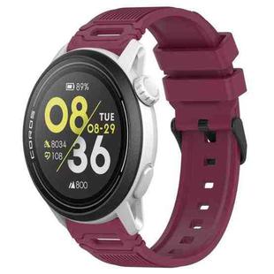 For COROS Watch 22mm Vertical Pattern Black Buckle Silicone Watch Band(Wine Red)