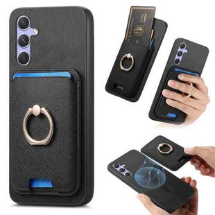 For Samsung Galaxy M54 / F54 5G Retro Cross Leather Ring Vertical Insert Card Bag MagSafe Phone Case(Black)