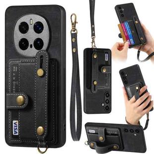 For Honor Magic7 Pro Retro Cross Wristband Wallet Leather Back Phone Case(Black)