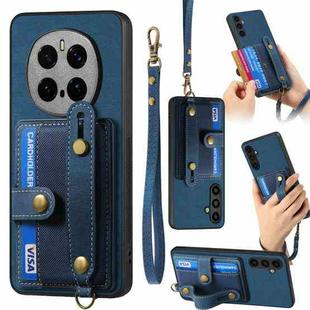 For Honor Magic7 Pro Retro Cross Wristband Wallet Leather Back Phone Case(Blue)