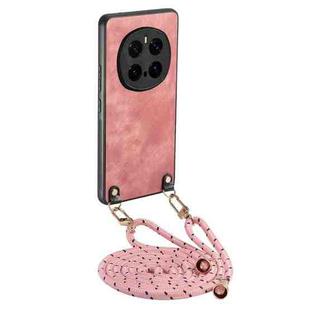 For Honor Magic7 Pro Vintage Leather PC Back Cover Phone Case with Crossbody Strap(Pink)