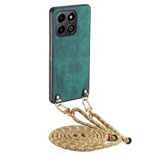 For Honor X6b 4G Vintage Leather PC Back Cover Phone Case with Crossbody Strap(Green)
