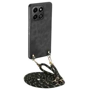 For Honor X6b 4G Vintage Leather PC Back Cover Phone Case with Crossbody Strap(Black)