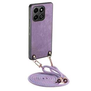 For Honor X6b 4G Vintage Leather PC Back Cover Phone Case with Crossbody Strap(Purple)