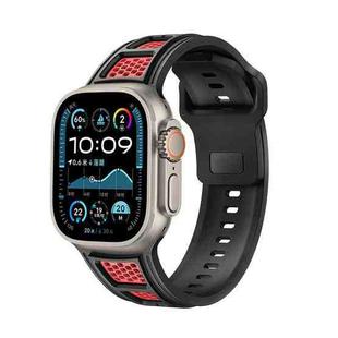 For Apple Watch 46mm / 49mm / 45mm / 44mm Dual Color Mesh Reverse Buckle Silicone Watch Band(Black Red)