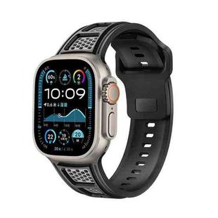 For Apple Watch 46mm / 49mm / 45mm / 44mm Dual Color Mesh Reverse Buckle Silicone Watch Band(Black Gray)