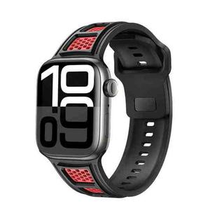 For Apple Watch 42mm / 41mm / 40mm / 38mm Dual Color Mesh Reverse Buckle Silicone Watch Band(Black Red)