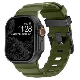 For Apple Watch 46mm / 49mm / 45mm / 44mm Wild Path Black Buckle Thickened Silicone Watch Band(Army Green)