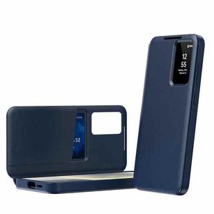 For Samsung Galaxy S23 5G Smart View Window Leather Phone Case with Card Slot(Blue)