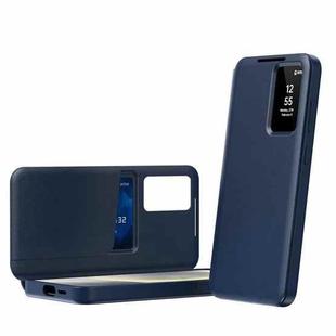 For Samsung Galaxy S23+ 5G Smart View Window Leather Phone Case with Card Slot(Blue)