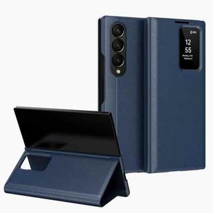 For Samsung Galaxy Z Fold4 Smart View Window Leather Phone Case with Card Slot(Blue)