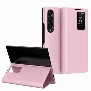 For Samsung Galaxy Z Fold4 Smart View Window Leather Phone Case with Card Slot(Pink)