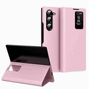 For Samsung Galaxy Z Fold6 5G Smart View Window Leather Phone Case with Card Slot(Pink)