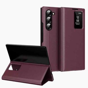 For Samsung Galaxy Z Fold6 5G Smart View Window Leather Phone Case with Card Slot(Red)