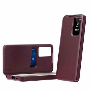 For Samsung Galaxy A55 Smart View Window Leather Phone Case with Card Slot(Red)