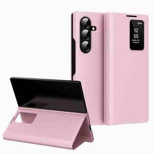 For Samsung Galaxy Z Fold7 5G Smart View Window Leather Phone Case with Card Slot(Pink)