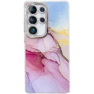 For Samsung Galaxy S24 Ultra 5G Electroplated Marble Texture Phone Case(Gold Pink Red M12)