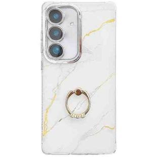 For Samsung Galaxy A56 5G Electroplated Marble Texture Ring Holder Phone Case(Gold White S1)