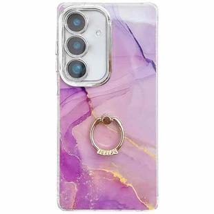 For Samsung Galaxy A26 5G Electroplated Marble Texture Ring Holder Phone Case(Gold Purple Red S15)