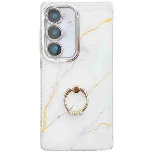 For Samsung Galaxy S24 FE 5G Electroplated Marble Texture Ring Holder Phone Case(Gold White S1)