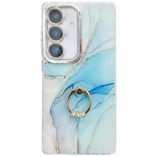 For Samsung Galaxy S24 FE 5G Electroplated Marble Texture Ring Holder Phone Case(Light Blue S5)