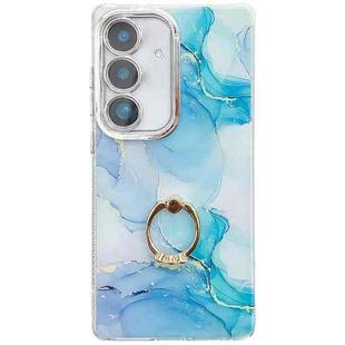 For Samsung Galaxy S24 FE 5G Electroplated Marble Texture Ring Holder Phone Case(Blue Green S9)