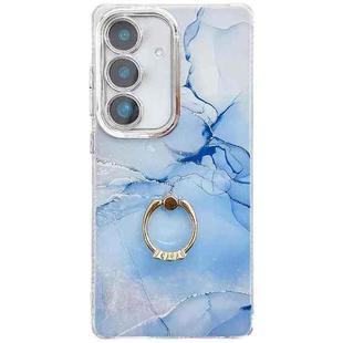 For Samsung Galaxy S24 FE 5G Electroplated Marble Texture Ring Holder Phone Case(Blue S11)