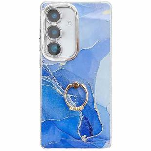 For Samsung Galaxy S24 FE 5G Electroplated Marble Texture Ring Holder Phone Case(Dark Blue S16)