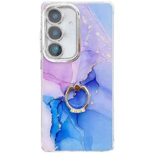 For Samsung Galaxy S24 FE 5G Electroplated Marble Texture Ring Holder Phone Case(Purple Blue S18)