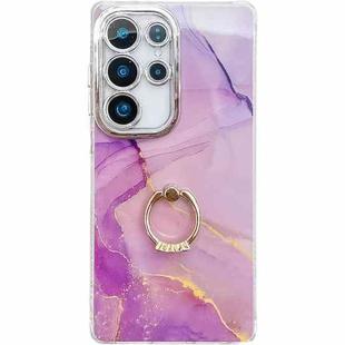 For Samsung Galaxy S24 Ultra 5G Electroplated Marble Texture Ring Holder Phone Case(Gold Purple Red S15)