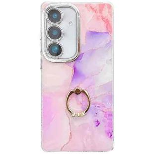 For Samsung Galaxy S24+ 5G Electroplated Marble Texture Ring Holder Phone Case(Pink Purple S4)