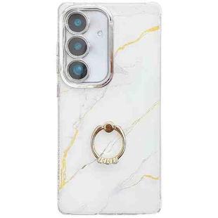 For Samsung Galaxy S24 5G Electroplated Marble Texture Ring Holder Phone Case(Gold White S1)