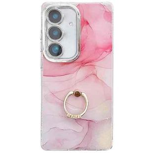 For Samsung Galaxy S24 5G Electroplated Marble Texture Ring Holder Phone Case(Pink S2)