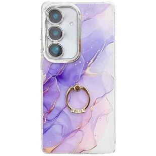 For Samsung Galaxy S24 5G Electroplated Marble Texture Ring Holder Phone Case(Purple S3)