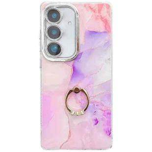 For Samsung Galaxy S24 5G Electroplated Marble Texture Ring Holder Phone Case(Pink Purple S4)