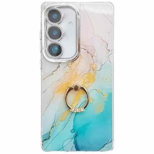 For Samsung Galaxy S24 5G Electroplated Marble Texture Ring Holder Phone Case(Yellow Green S13)