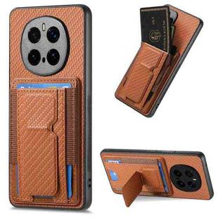 For Honor Magic7 Pro Carbon Fiber Fold Stand Elastic Card Bag Phone Case(Brown)