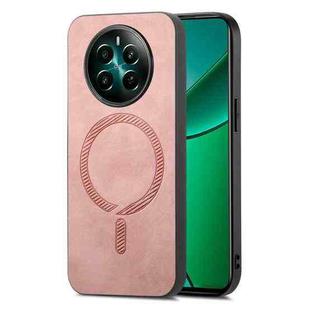 For Realme 12+ 5G Retro MagSafe Magnetic PU Back Cover Phone Case(Pink)