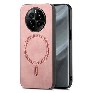 For Realme GT5 Pro Retro MagSafe Magnetic PU Back Cover Phone Case(Pink)