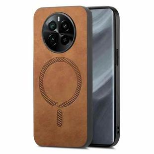 For Realme GT5 Pro Retro MagSafe Magnetic PU Back Cover Phone Case(Brown)