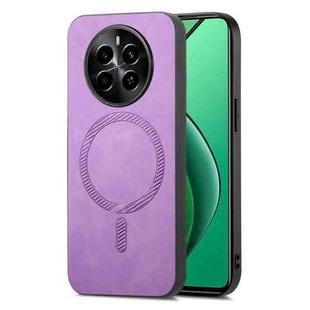 For Realme 13 4G Retro MagSafe Magnetic PU Back Cover Phone Case(Purple)