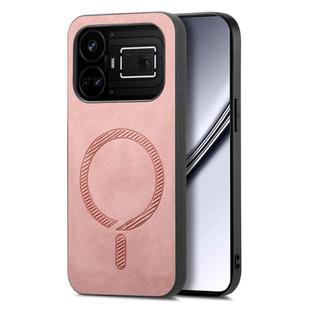 For Realme GT5 5G Retro MagSafe Magnetic PU Back Cover Phone Case(Pink)