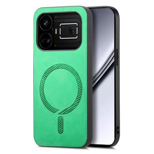 For Realme GT5 5G Retro MagSafe Magnetic PU Back Cover Phone Case(Green)