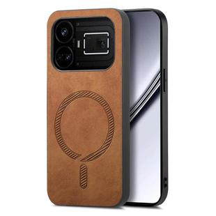 For Realme GT5 5G Retro MagSafe Magnetic PU Back Cover Phone Case(Brown)
