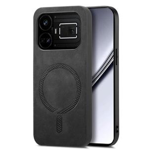 For Realme GT5 5G Retro MagSafe Magnetic PU Back Cover Phone Case(Black)
