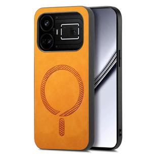 For Realme GT5 5G Retro MagSafe Magnetic PU Back Cover Phone Case(Yellow)